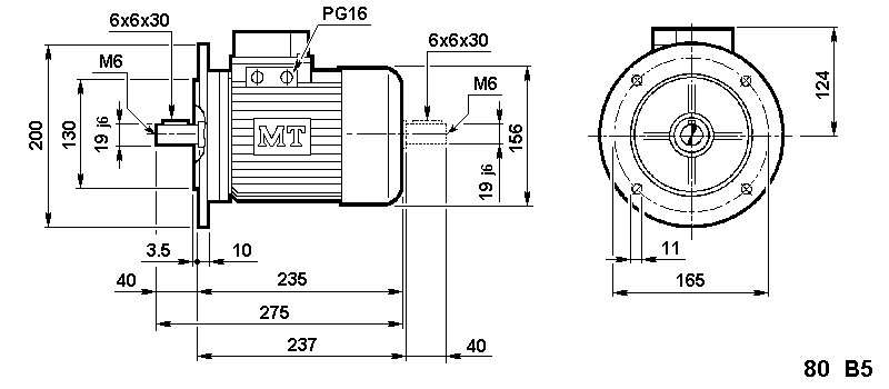 metric 80B5 motor dimensions