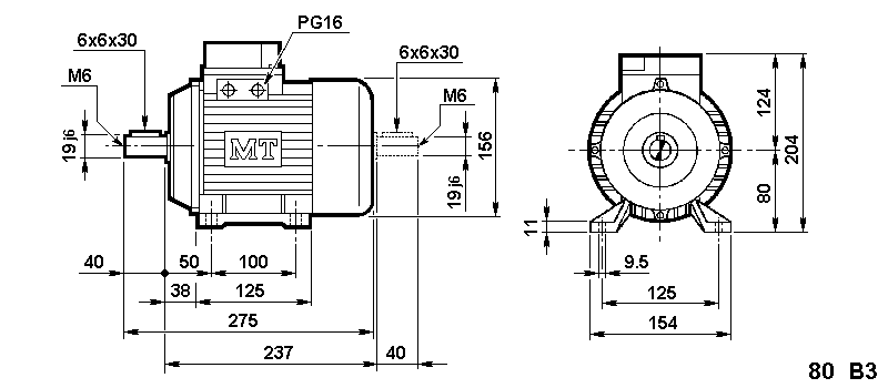 80B3 Metric motor dimensions
